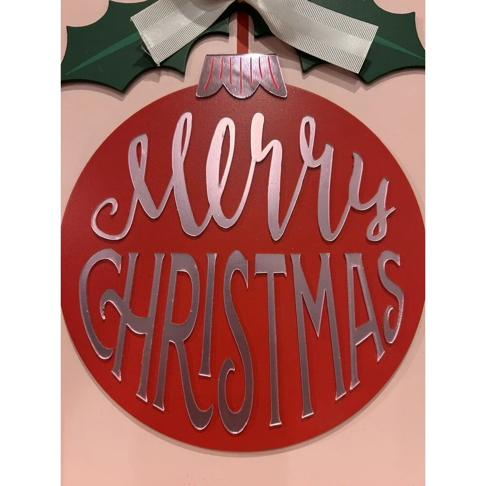 Ashland Berry Jolly Merry Christmas Wall Plaque Sign Red Wood Hanging Décor